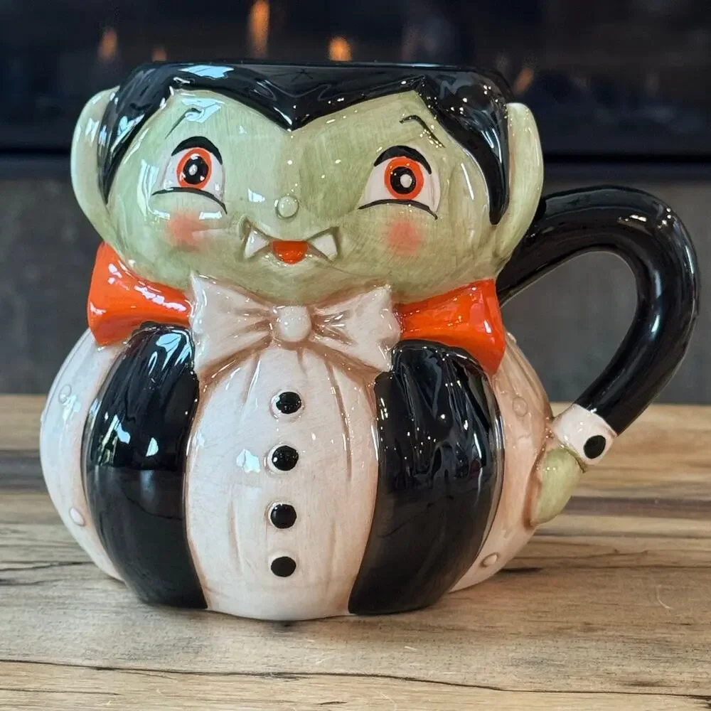 Johanna Parker Transpac Halloween Vampire Dracula Pumpkin Peep Mug Folk Art Fall